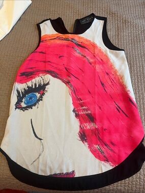 Artist Designed VIDA Sleeveless Tank with Red Hair  & Blue Eye Graphic Face